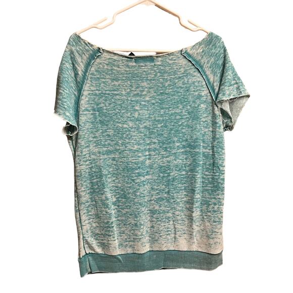 Sweater Project Light Aqua Blue Aztec Short Sleeve Oversized Blouse Size XL - Picture 5 of 8